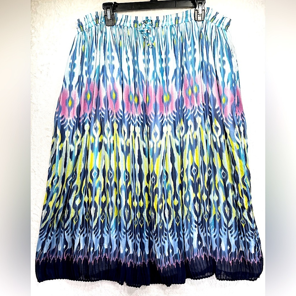 Vintage Y2K Boho Tiered Chiffon Prairie Maxi Skirt Alfred Dunner Multicolor Ikat